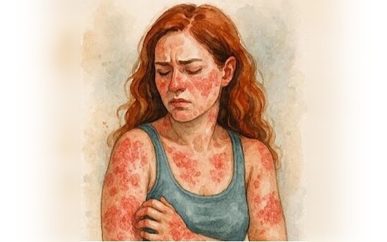 Psoriasis — skin lesions watercolour
